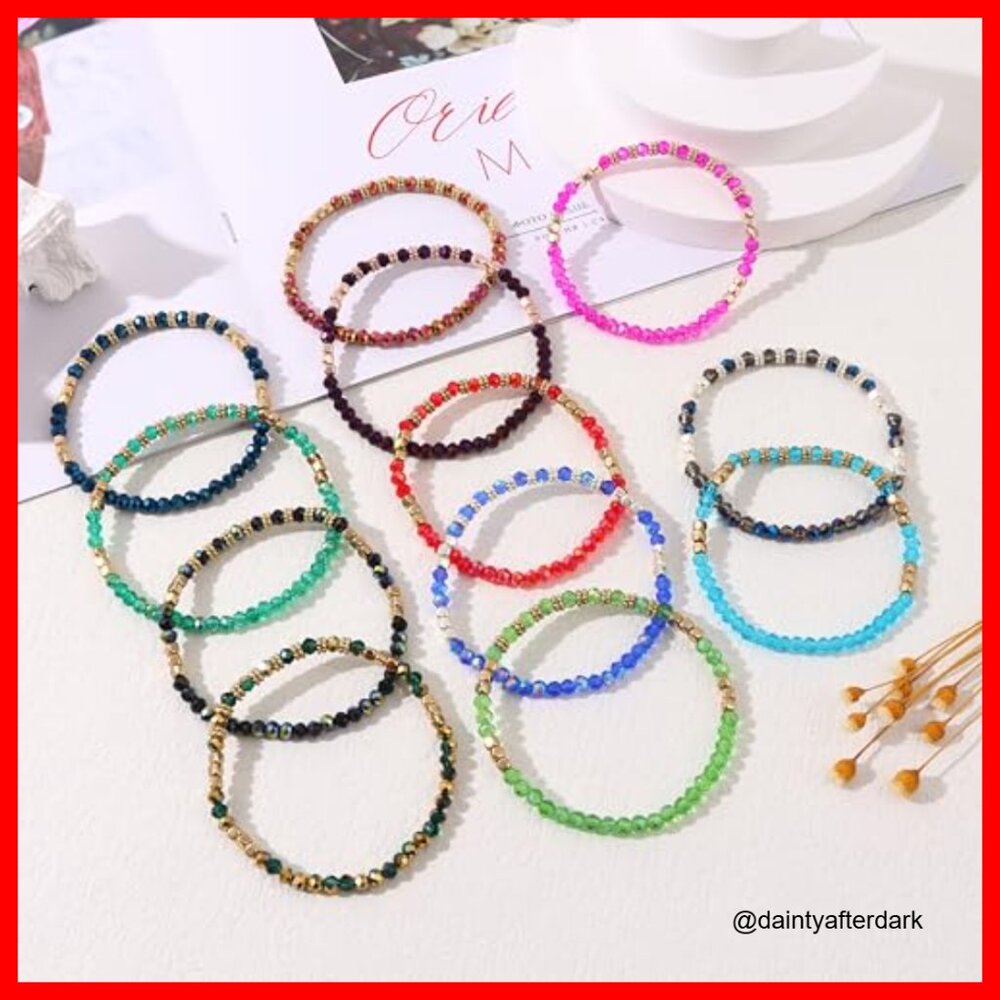 Glass Beaded Stretch Bracelet Set Stackable Cryst… - image 7